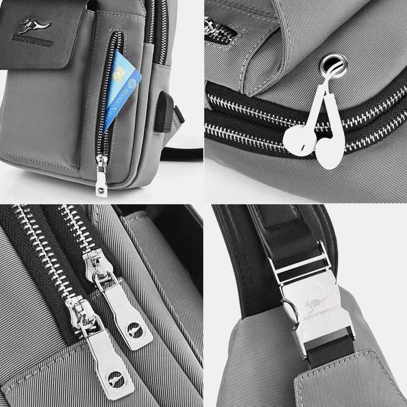 Menn Oxford Usb-lading Hodetelefoner Hulldesign Brystveske Multifunksjon Multi-pocket Vanntett Crossbody Skulderveske