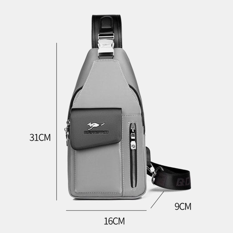 Menn Oxford Usb-lading Hodetelefoner Hulldesign Brystveske Multifunksjon Multi-pocket Vanntett Crossbody Skulderveske