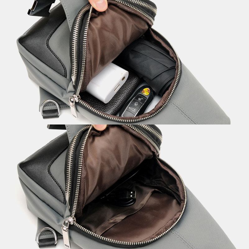 Menn Oxford Usb Lading Vanntett Fritids Outdoor Crossbody Veske Brystveske Sling Bag