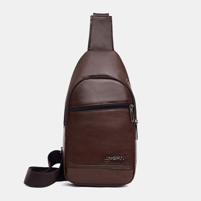 Menn Pu Lær Øretelefon Hull Multi-carry Vanntett Crossbody Veske Bryst Veske Sling Bag