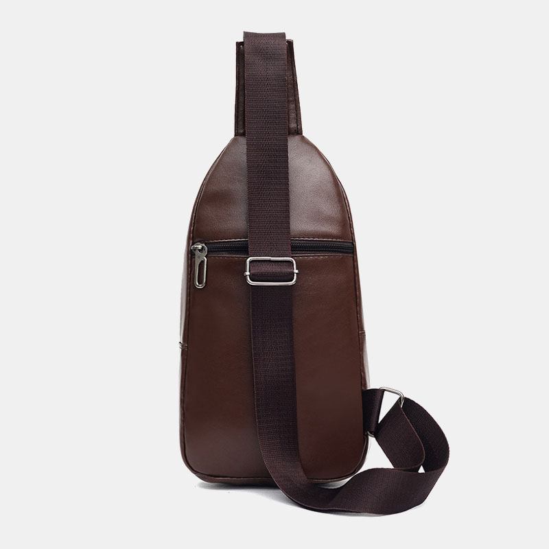 Menn Pu Lær Øretelefon Hull Multi-carry Vanntett Crossbody Veske Bryst Veske Sling Bag