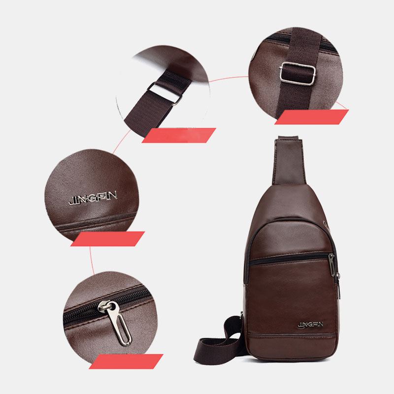 Menn Pu Lær Øretelefon Hull Multi-carry Vanntett Crossbody Veske Bryst Veske Sling Bag