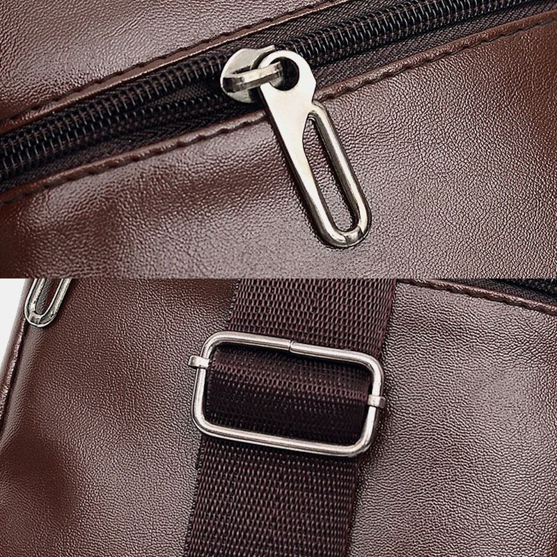 Menn Pu Lær Øretelefon Hull Multi-carry Vanntett Crossbody Veske Bryst Veske Sling Bag