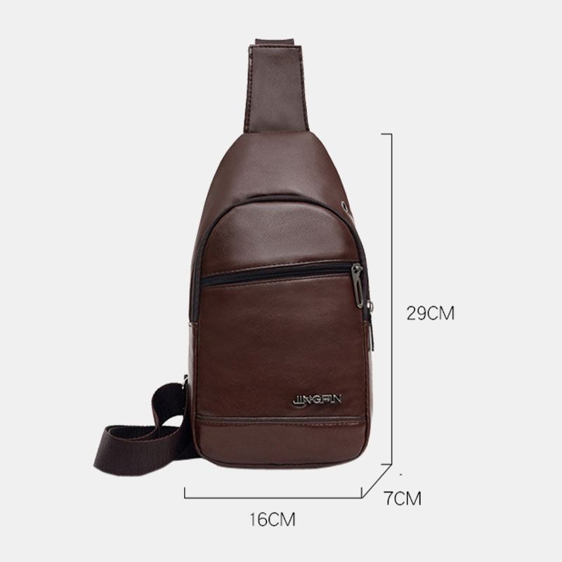 Menn Pu Lær Øretelefon Hull Multi-carry Vanntett Crossbody Veske Bryst Veske Sling Bag