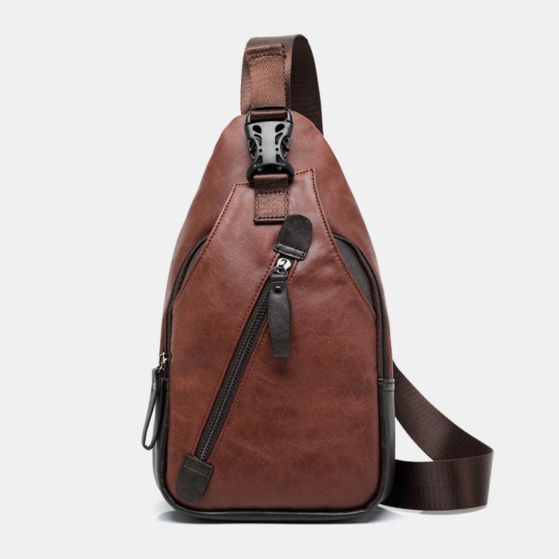 Menn Pu Leather Multi-pocket Vanntett Fritids Crossbody Veske Bryst Veske Sling Bag