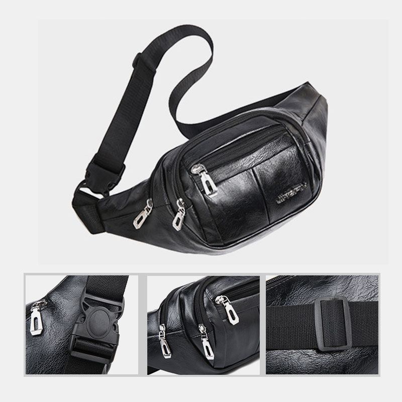 Menn Pu-skinn Anti-tyveri Multifunksjonell Multi-lomme 6.5 Tommer Telefonveske Midjeveske Brystveske Crossbody-vesker