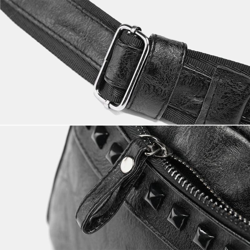 Menn Pu-skinn Brystveske Med Stor Kapasitet Retro Vanntette Nagler Dekorer Crossbody-skulderveske