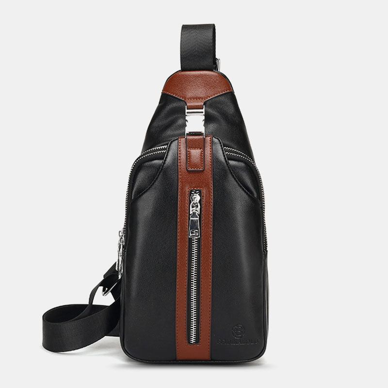 Menn Pu-skinn Multi-lomme Stor Kapasitet Vanntett Sport Brystvesker Crossbody Veske Skulder