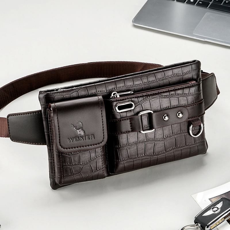 Menn Pu-skinn Slitasjebestandig Brystveske Med Flere Lommer Midjeveske Hodetelefonhull Design 6.5 Tommers Telefonveske Crossbody-vesker