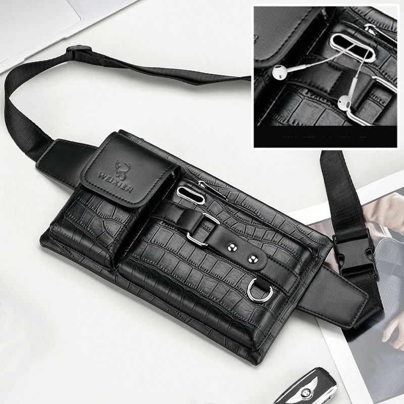 Menn Pu-skinn Slitasjebestandig Brystveske Med Flere Lommer Midjeveske Hodetelefonhull Design 6.5 Tommers Telefonveske Crossbody-vesker