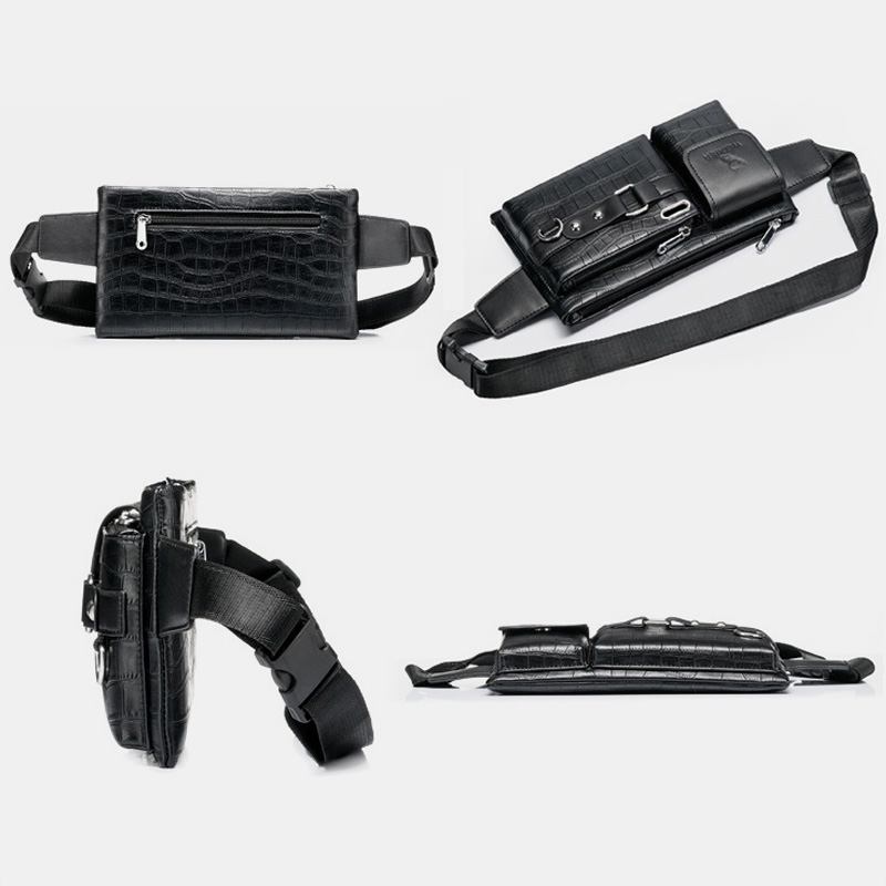 Menn Pu-skinn Slitasjebestandig Brystveske Med Flere Lommer Midjeveske Hodetelefonhull Design 6.5 Tommers Telefonveske Crossbody-vesker