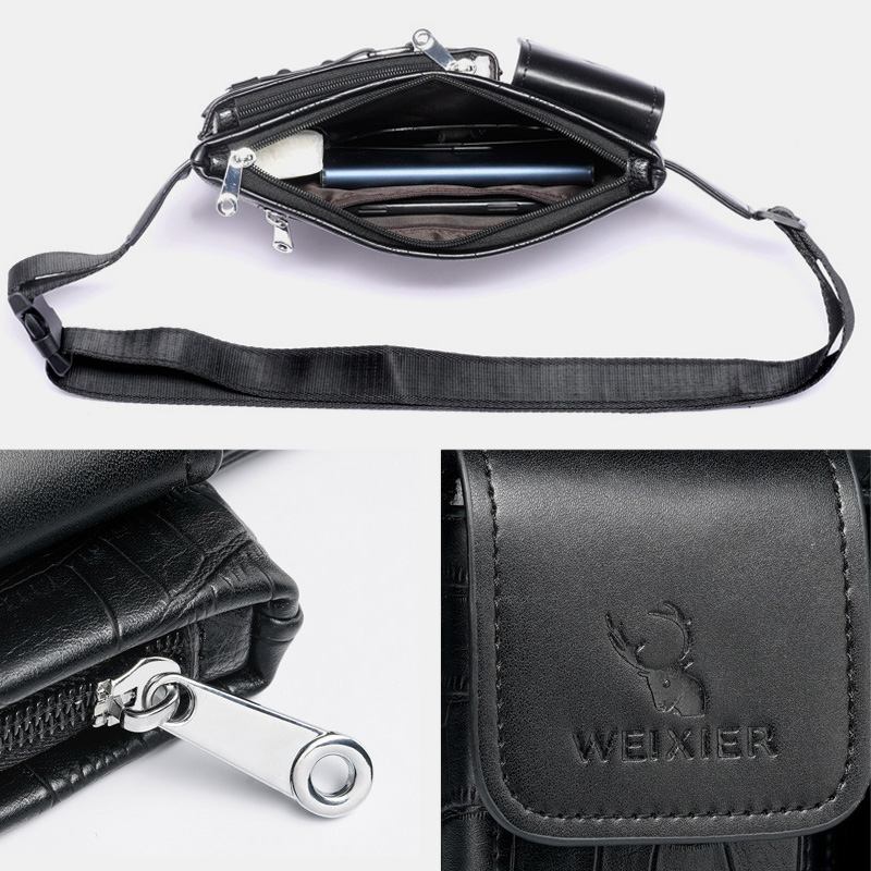 Menn Pu-skinn Slitasjebestandig Brystveske Med Flere Lommer Midjeveske Hodetelefonhull Design 6.5 Tommers Telefonveske Crossbody-vesker