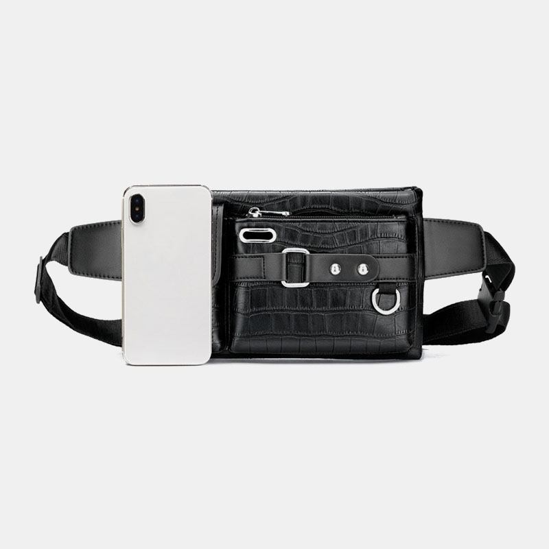 Menn Pu-skinn Slitasjebestandig Brystveske Med Flere Lommer Midjeveske Hodetelefonhull Design 6.5 Tommers Telefonveske Crossbody-vesker