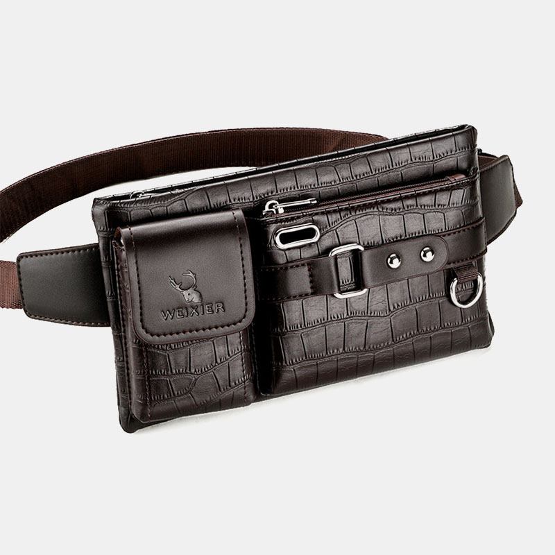 Menn Pu-skinn Slitasjebestandig Brystveske Med Flere Lommer Midjeveske Hodetelefonhull Design 6.5 Tommers Telefonveske Crossbody-vesker