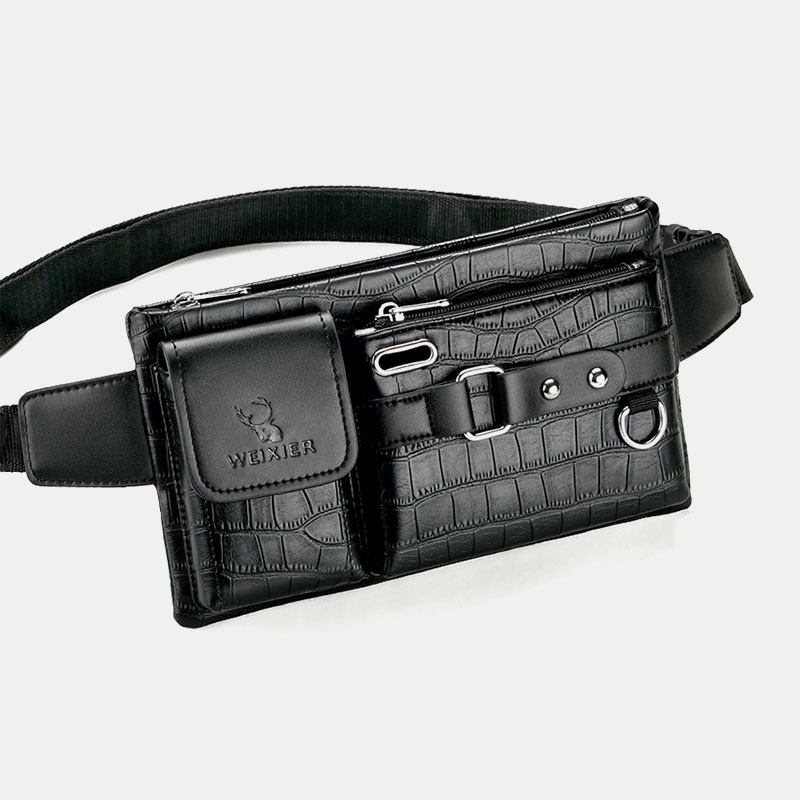 Menn Pu-skinn Slitasjebestandig Brystveske Med Flere Lommer Midjeveske Hodetelefonhull Design 6.5 Tommers Telefonveske Crossbody-vesker