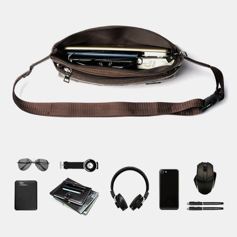 Menn Pu-skinn Vanntett Brystveske Med Stor Kapasitet Outdoor Outing 6.5 Tommers Telefonveske Crossbody-vesker Skulderveske