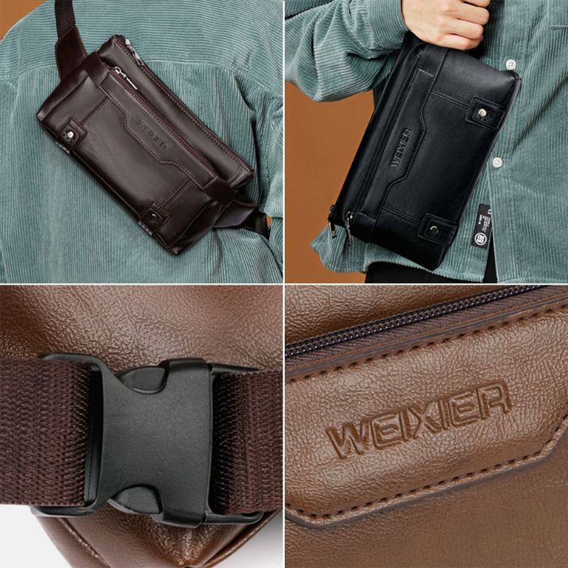 Menn Pu-skinn Vanntett Brystveske Med Stor Kapasitet Outdoor Outing 6.5 Tommers Telefonveske Crossbody-vesker Skulderveske