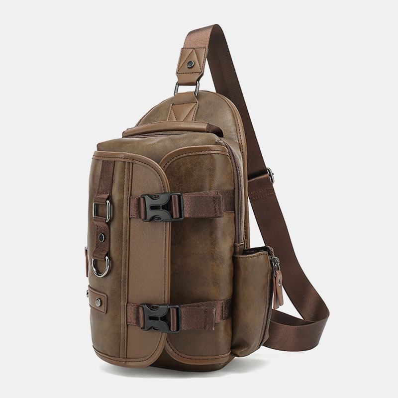 Menn Pu-skinn Vintage Multifunksjons Øretelefonhull Usb-lading Crossbody Veske Brystveske Sling Bag