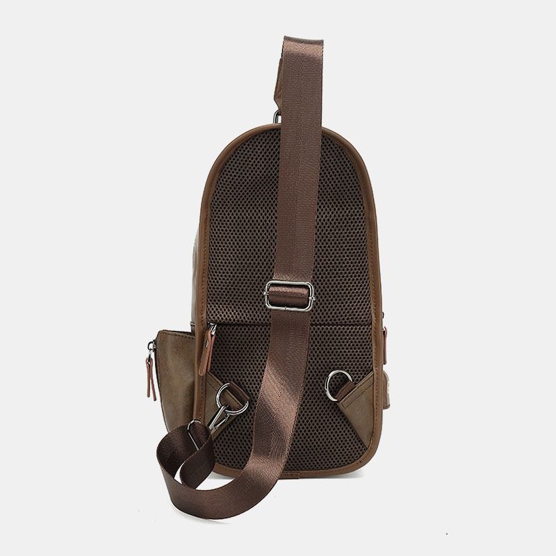 Menn Pu-skinn Vintage Multifunksjons Øretelefonhull Usb-lading Crossbody Veske Brystveske Sling Bag