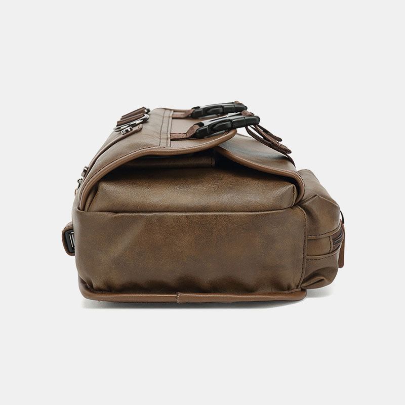 Menn Pu-skinn Vintage Multifunksjons Øretelefonhull Usb-lading Crossbody Veske Brystveske Sling Bag