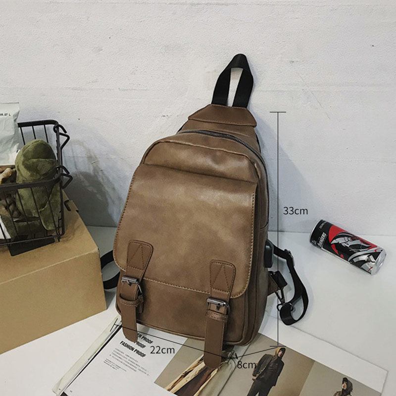 Menn Retro Øretelefonhull Multi-carry Usb Lade Multi-layers Vanntett Crossbody Veske Bryst Veske Sling Bag