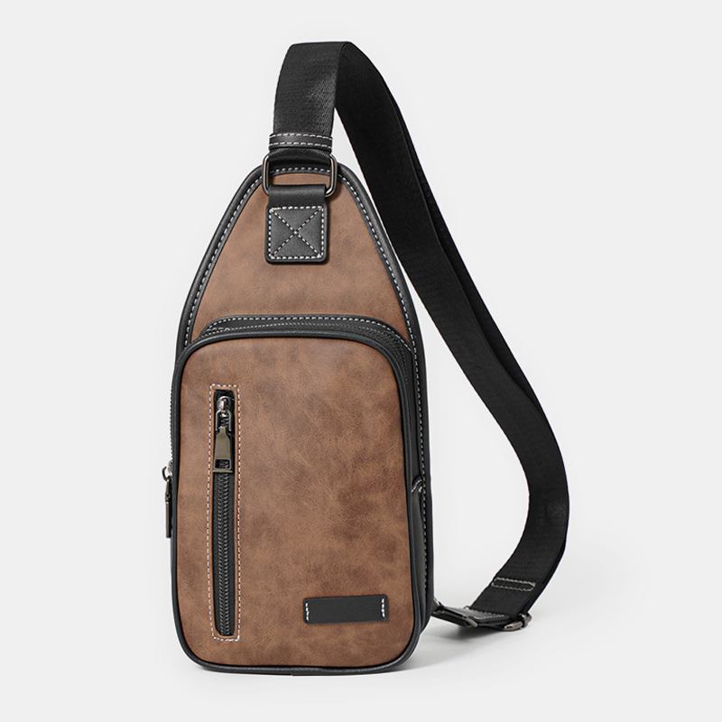 Menn Retro Uformell Vanntett Stor Kapasitet Multifunksjon Multi-pocket Brystveske Pu Mykt Lær Crossbody Skulderveske