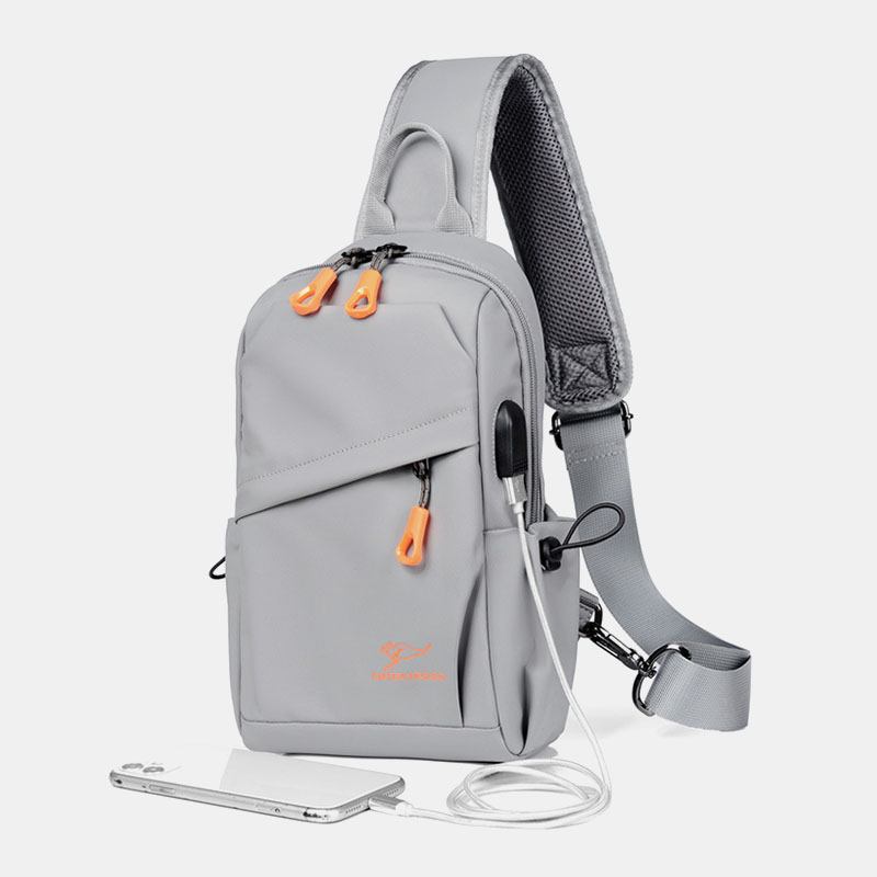 Menn Stor Kapasitet Vanntett Brystveske Med Flere Lommer Uformell Sport Usb-lading Crossbody Skulderveske