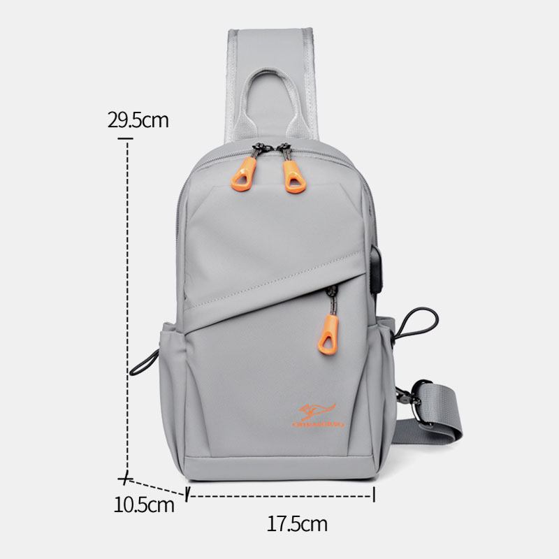 Menn Stor Kapasitet Vanntett Brystveske Med Flere Lommer Uformell Sport Usb-lading Crossbody Skulderveske