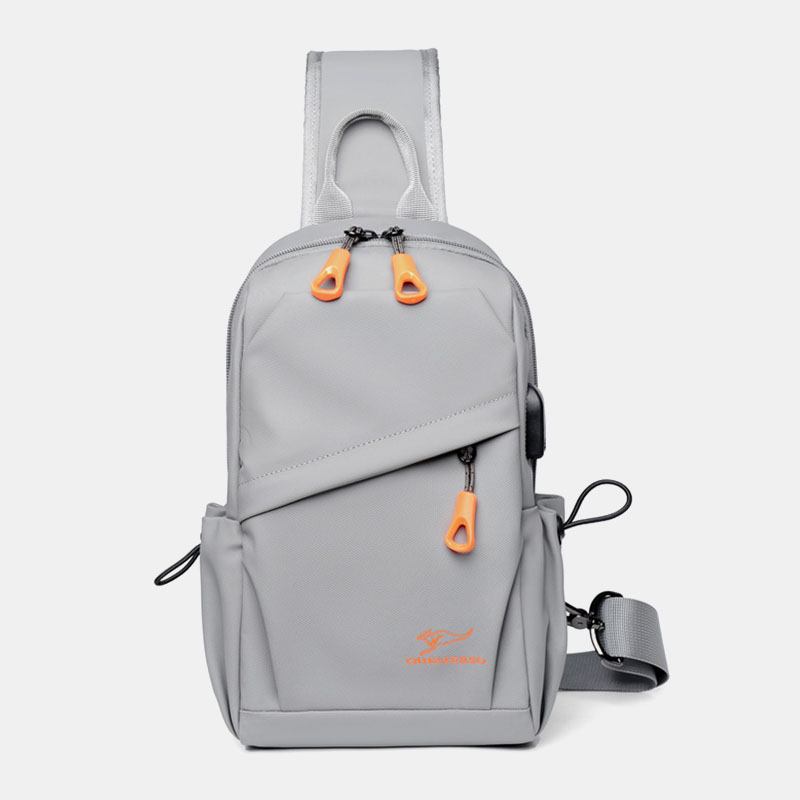 Menn Stor Kapasitet Vanntett Brystveske Med Flere Lommer Uformell Sport Usb-lading Crossbody Skulderveske