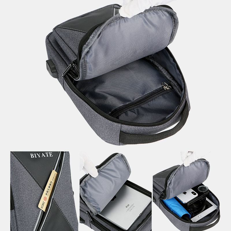 Menn Usb-lader Multi-lomme Brystveske Oxford Sklisikker Slitasjebestandig Vanntett Uformelt Skulderveske Crossbody-vesker