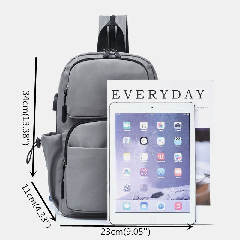 Menn Usb Lading Multi-carry Multi-layers Vanntett Crossbody Veske Bryst Veske Sling Veske Ryggsekk