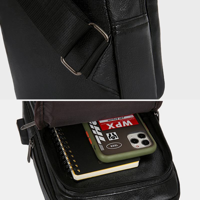 Menn Vintage Usb-ladedesign Multi-pocket Brystveske Med Stor Kapasitet Slitesterk Crossbody Skulderveske