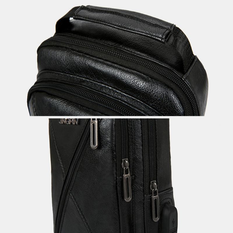 Menn Vintage Usb-ladedesign Multi-pocket Brystveske Med Stor Kapasitet Slitesterk Crossbody Skulderveske