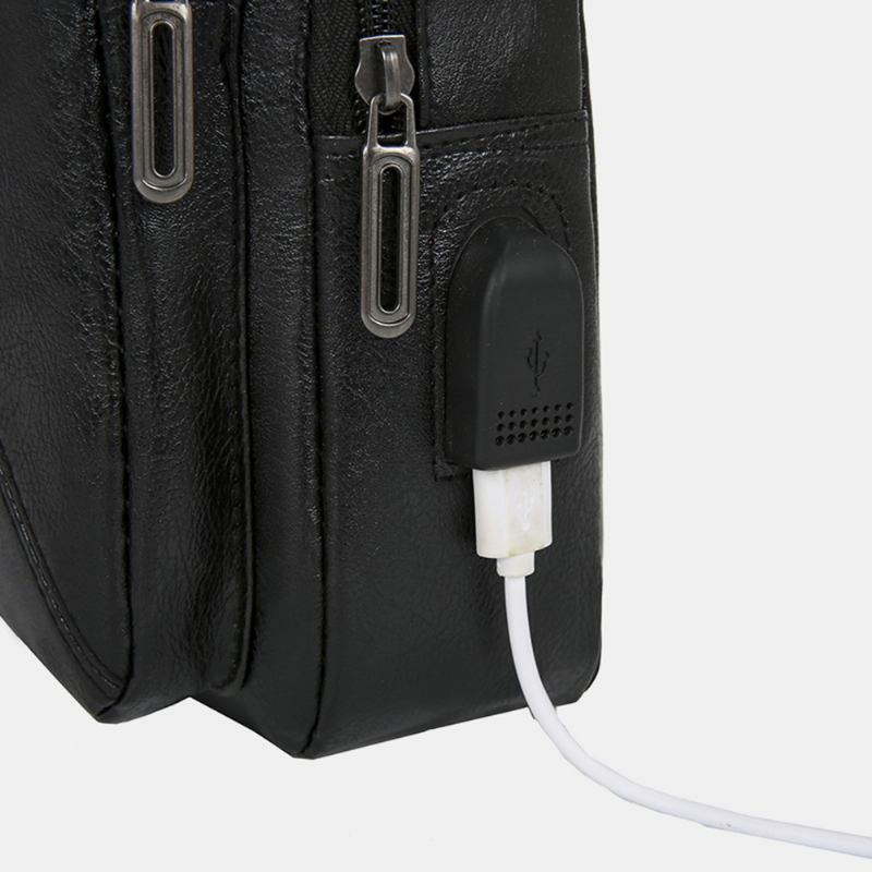 Menn Vintage Usb-ladedesign Multi-pocket Brystveske Med Stor Kapasitet Slitesterk Crossbody Skulderveske