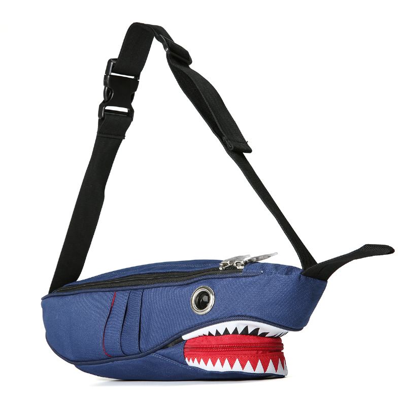 Unisex Lerret Shark Shape Multi-lomme Brystveske Tegneserie Fritids Supermyk Stor Kapasitet Multifunksjon Messenger Crossbody Bags Skulderveske