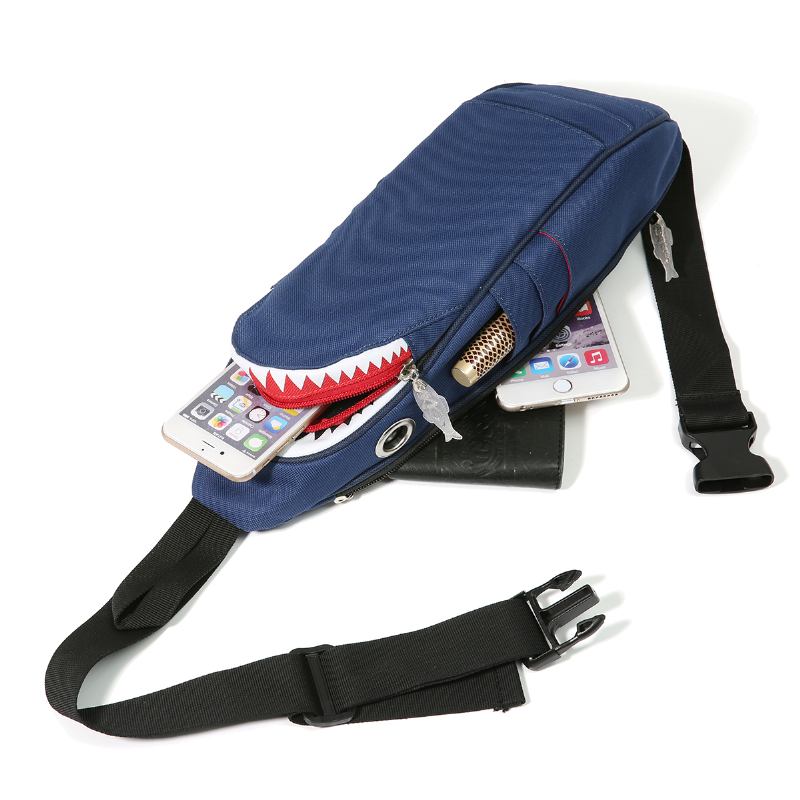 Unisex Lerret Shark Shape Multi-lomme Brystveske Tegneserie Fritids Supermyk Stor Kapasitet Multifunksjon Messenger Crossbody Bags Skulderveske