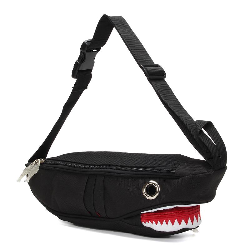 Unisex Lerret Shark Shape Multi-lomme Brystveske Tegneserie Fritids Supermyk Stor Kapasitet Multifunksjon Messenger Crossbody Bags Skulderveske