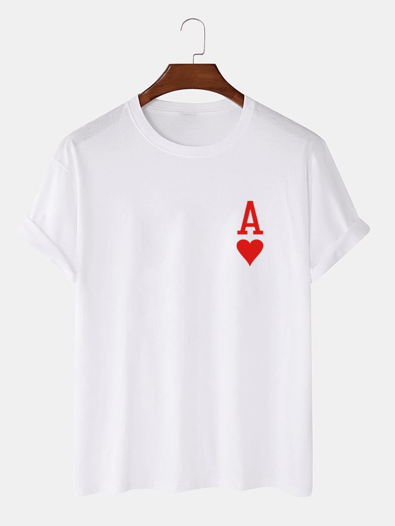 Herre Ace Of Hearts Poker Med Trykk 100% Bomull T-skjorter Med Korte Ermer