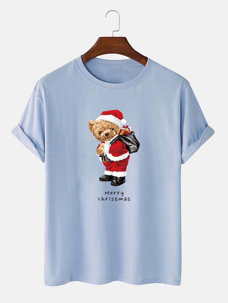 Herre Christmas Bear Grafisk Trykk O-hals Fritids Cotton T-skjorte