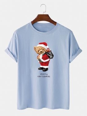 Herre Christmas Bear Grafisk Trykk O-hals Fritids Cotton T-skjorte