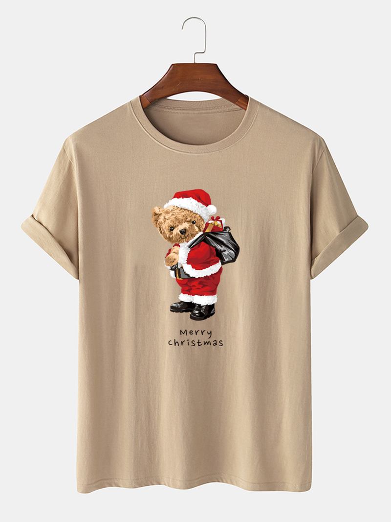 Herre Christmas Bear Grafisk Trykk O-hals Fritids Cotton T-skjorte