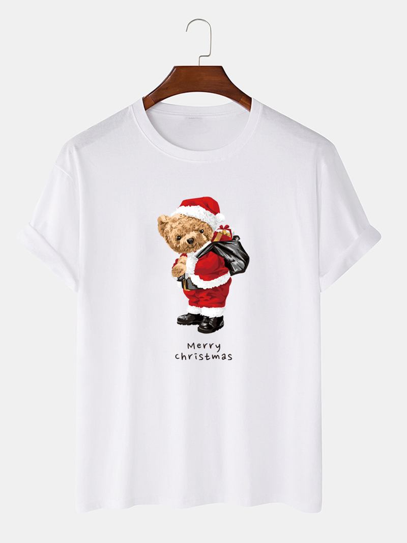 Herre Christmas Bear Grafisk Trykk O-hals Fritids Cotton T-skjorte