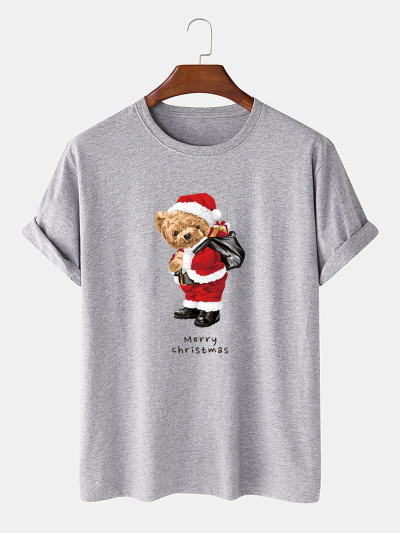 Herre Christmas Bear Grafisk Trykk O-hals Fritids Cotton T-skjorte