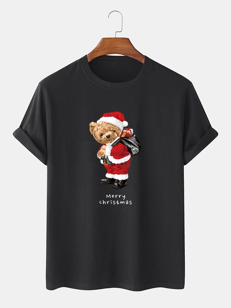 Herre Christmas Bear Grafisk Trykk O-hals Fritids Cotton T-skjorte