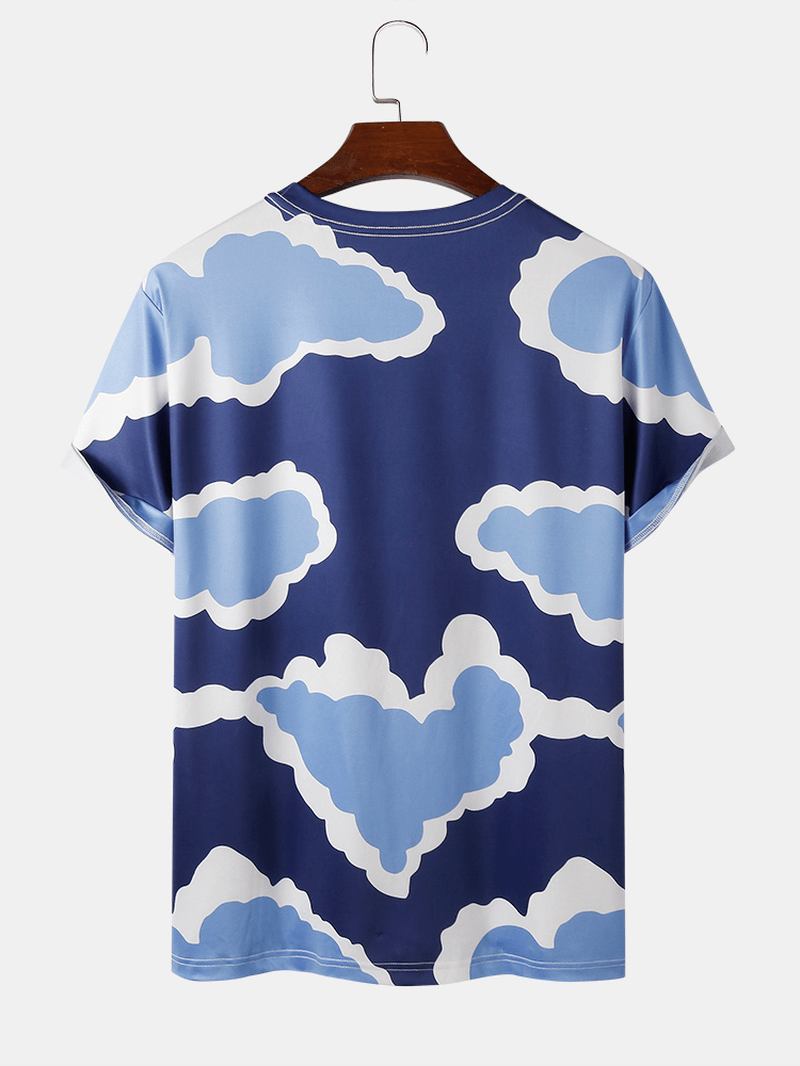 Herre Cloud Med Trykk Crew Neck Løse Ferie Kortermede T-skjorter