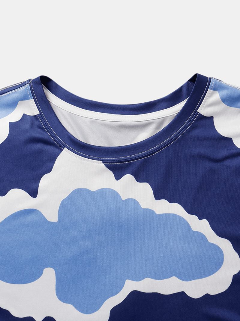 Herre Cloud Med Trykk Crew Neck Løse Ferie Kortermede T-skjorter