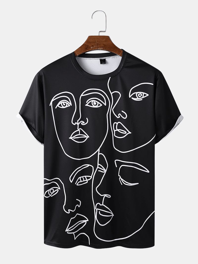 Herre Fritids Face Line Graphics T-skjorter