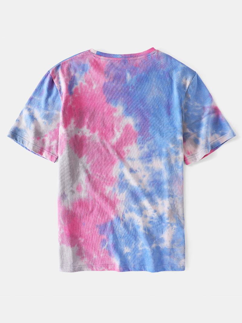 Herre Liten Blomst Med Trykk Tie Dye Rund Hals Kortermet T-skjorte