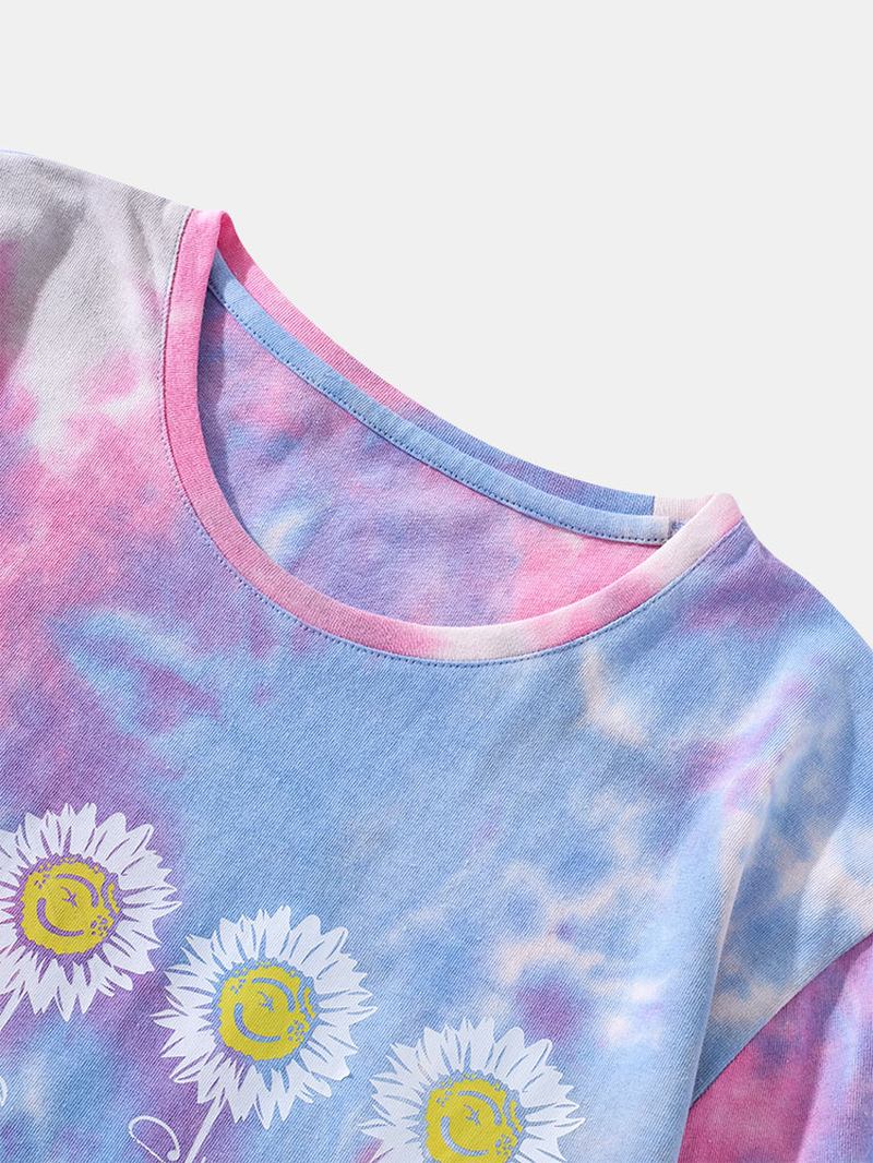 Herre Liten Blomst Med Trykk Tie Dye Rund Hals Kortermet T-skjorte