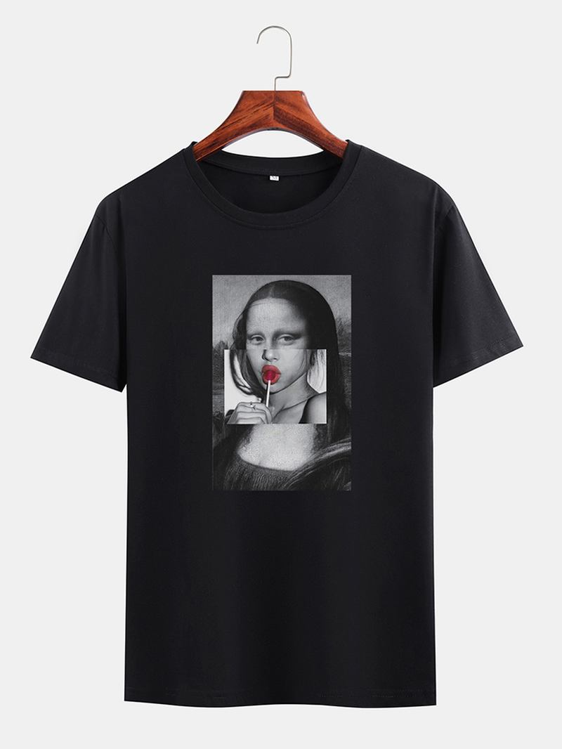 Herre Morsomme Kuso Mona Lisa License Crew Neck Svarte Kortermede T-skjorter